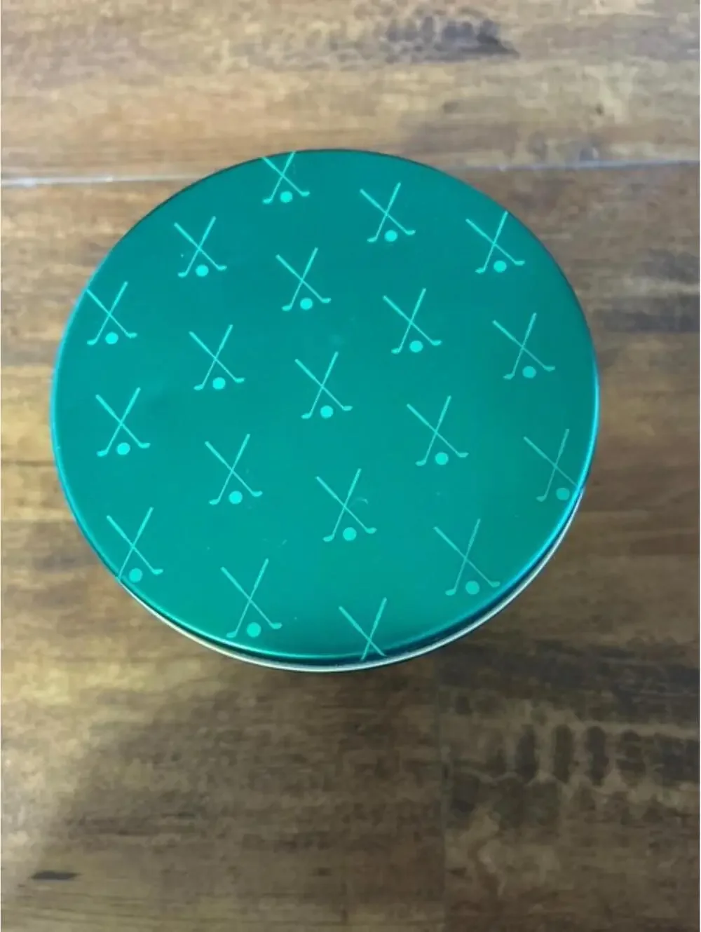 Vintage Green Metal Golf-Themed Storage Tin Canister